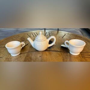 3 pc NEW Miniature White Tea Set NWT Food & Dishwasher Safe